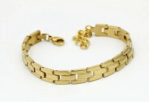 Hip Hop Gold Plated Titanium Stainless Steel Flat Watch Band Hand Bracelet 6-8" - Picture 1 of 6