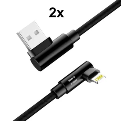 2x 2m Nylon Gaming USB Ladekabel Winkel 90 Grad für iPhone 14 iPhone 13 12 iPad - Bild 1 von 2