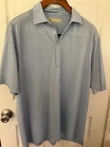 Donald Ross Blue/White Striped43 Button Short slvs Collar Logo Golf Shirt XL - Picture 1 of 15