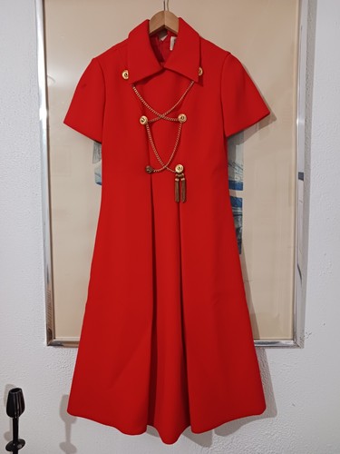 Abito rosso vintage anni 80 BILL BLASS Saks Fifth Avenue taglia 8+ borsa+ scatola Fendi