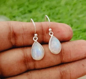 Rainbow Moonstone Solid 925 Sterling Silver Handmade Women Popular Earring, M81 - Picture 1 of 4