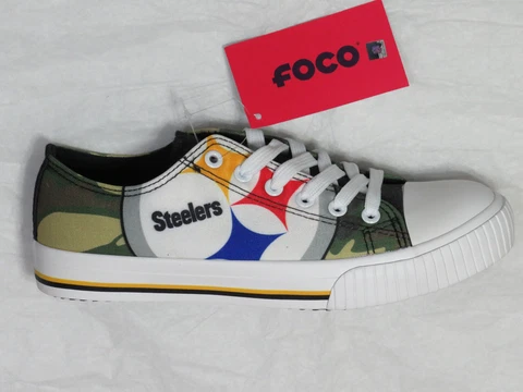 PITTSBURGH STEELERS WOMEN SNEAKER SZ 8 WOODLAND CAMO LOW CANVAS CHUCK STYLE NWT Cover