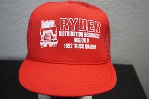 VTG 1992 RED ROCKABILLY TRUCKER, MESH SNAPBACK CAP SEMI TRUCK RODEO ROADEO - Picture 1 of 5