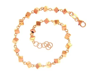 PULSERA ORO ROSA 18K, 19cm 7.5", CUBOS 5mm 0.2" FILA, HECHA EN ITALIA Foto 1 de 4