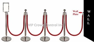 ROPE STANCHION, 10 PCS SET, CROWN TOP, MIRROR POLISH S.S. 12" DOMED BASE - Picture 1 of 12