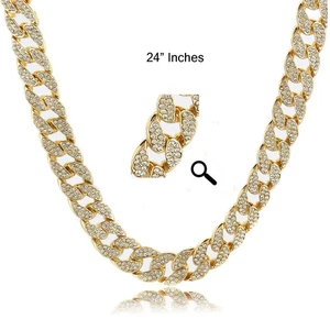 Collar de cadena cubana de 24" con diamantes helados de 14K circonita cúbica joyería de hip hop de lujo - Imagen 1 de 7