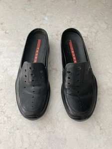 Prada Women's Leather Mules Slides Shoes Black Size Italy 38 US 9 - Picture 1 of 10