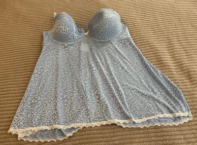 Passion Forever Lace Blue Nightie Open Back Underwire Cups - Size 3X - Image 1 of 4