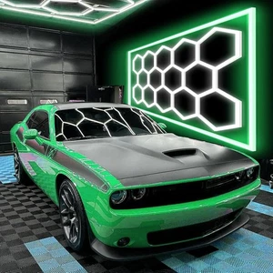 Hexagon LED Garage Light 14 Grid Honeycomb Lights with Green Border for Garage - Picture 1 of 10