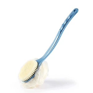 Cepillo corporal de ducha con cerdas y esponja, esponja de malla de baño fregadora trasera con C - Imagen 1 de 12