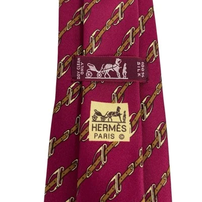 Hermes Men's Tie Equestrian Horsebits Belts Red Silk 951 IA 3 1/8" (W) x 55" (L) - Image 1 of 4