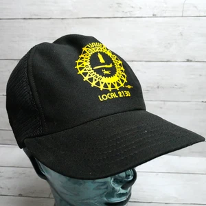 Vintage UAW Local 2130 United Aeroespace Workers Trucker Mesh schwarz Mütze Kappe Druckknopflasche - Bild 1 von 8