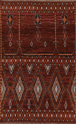 Geometric Moroccan Oriental Area Rug 7x10 ft Hand-knotted Wool for Living Room - Image 1 of 4