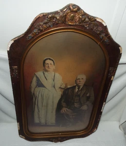 ANTIQUE CONVEX FRAMED HAND COLORED PHOTOGRAPH MAN & WOMAN 24" X 13.5" READ!!! #2 - Picture 1 of 24