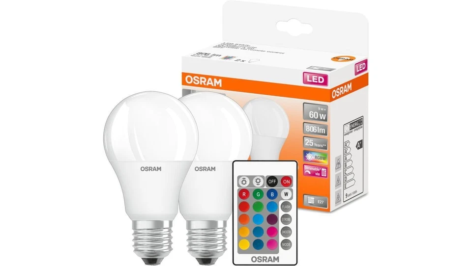 2x Żarówka LED A60 E27 9W = 60W 806lm RGBW 180 OSRAM Star + Pilot klasa F - Bild 1 von 1