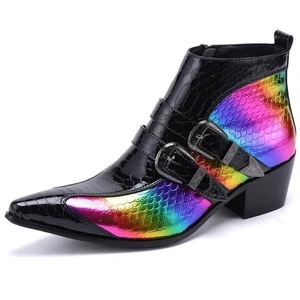 Stivaletti da uomo in pelle stivali gotici punk scarpe da uomo stivali western - Foto 1 di 12