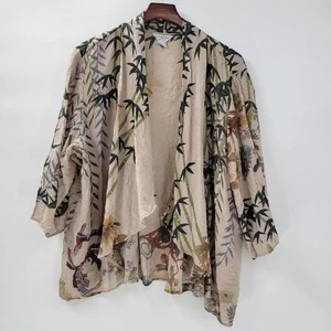 Citron Santa Monica Cardigan Kimono Damen 3X hellbraun Bambus Blumen asiatisches Muster Top - Bild 1 von 24