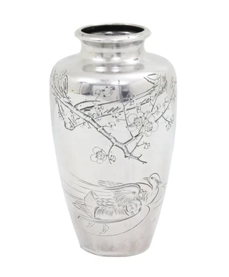 Japanese Meiji Pure Silver Vase Nakagawa Engraved Ducks & Cherry Blossoms - Image 1 of 4