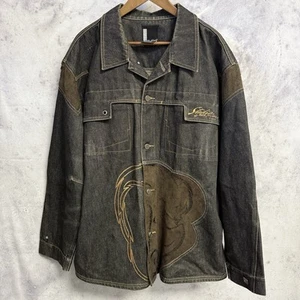 Y2k Southpole Jeansjacke Herren XL Faded Dark Wash bestickt Studio - Bild 1 von 16