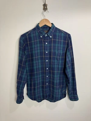 Beams Flannel Cotton Plaid Shirt Mens Size S Navy Green Check Made in Japan - Image 1 of 4