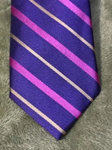 14th & Union Seidenmischung gestreifte Krawatte lila pink hellbraun diagonal modern klassisch - Bild 1 von 6