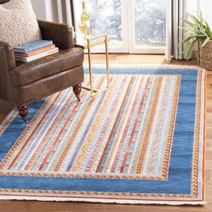 Bokhara Collection 8' x 10' Blue/Orange BOK136M Fringe Area Rug - Picture 1 of 4