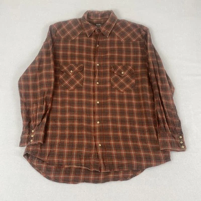 Y2K Moose Creek Cotton Burnt Orange Pearl Snap Button Western Plaid Flannel 2XL - Image 1 of 4