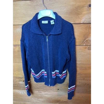 Limited America Blue Cotton Knit Zip Chunky Cardigan Sweater LTD 63 Rowing Mediu - Image 1 of 4