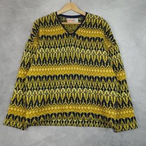 Vintage Iceland Sweater Mens Medium Yellow Blue Lambswool V Neck Nordic Sweden - Picture 1 of 23