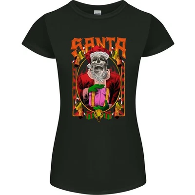 T-Shirt Femme Petite Découpe Santa Satan Crâne Noël Xmas - Photo 1/2