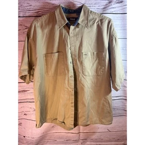 Farah Twill Work Shirt Short Sleeve Button Up Casual Tan Shirt Large - Picture 1 of 5