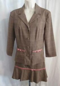 Junior Size 5 Speechless 2PC Suit Outfit Brown Plaid Pink Trim Polyester Blend