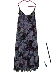 LADIES MAXI DRESS BLACK/MAUVE FLORAL SEQUIN DETAIL SIZE 18 *JASPER CONRAN* - Picture 1 of 4