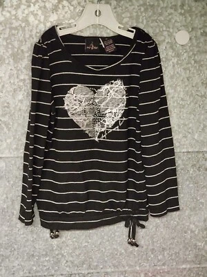 Blusa Baby Phat preta listrada logotipo manga longa meninas 6X - Imagem 1 de 4