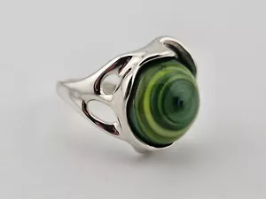 Kalos By Hagit Gorali Israel 925 Sterling Silver Modernist Green Glass Ring Sz 9 - Picture 1 of 5
