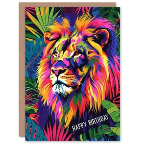 Dschungel Beschwingt Bunt Design Mann Löwe Geburtstagskarte - Bild 1 von 6