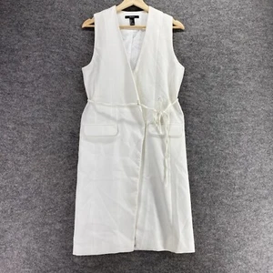 Forever 21 Dress Women M Medium White Sheath Midi V-Neck Sleeveless Belted - Picture 1 of 6