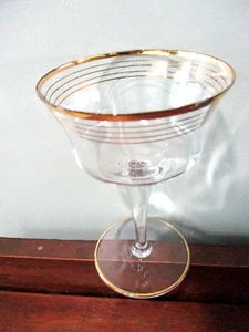 Glastonburry Lotus crystal hand blown sherbet champagne 22 kt gold rim glass - Picture 1 of 9