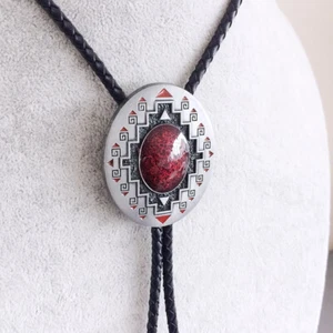 Antique Silver Southwest Pattern Oval Bolo Tie also Stock in the US - Picture 1 of 10