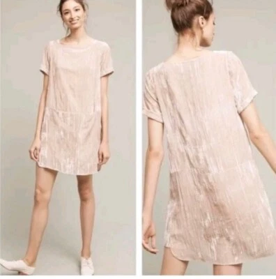 Vestido Floreat @ Anthropologie Mujer XS Terciopelo Triturado Grande Bolsillo Champagne Foto 1 de 4