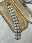 Vintage Signed STAR Faux pearl Clear AB Rhinestone MCM Space Age Design