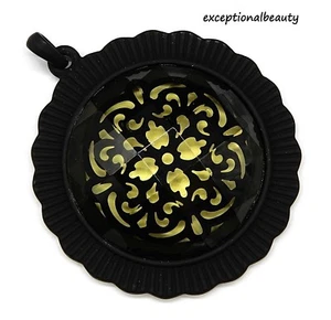 Black Filigree Faceted Domed Gunmetal Bead Drop Focal 55mm Pendant with Bail - Picture 1 of 3