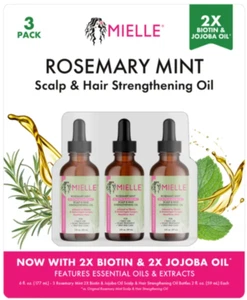Mielle Rosmarino Menta Olio Rinforzante per Cuoio Capelluto e Capelli, 2 fl oz, Confezione da 3 - Foto 1 di 2