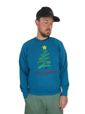 Винтажный свитшот 90-х Lee Merry Christmas с круглым вырезом мужской большая елка уродливый свитер - Изображение 1 из 4
