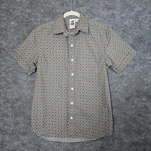 Kennington Shirt Mens S Blue Orange Geometric Cotton Button Up Short Sleeve - Picture 1 of 10