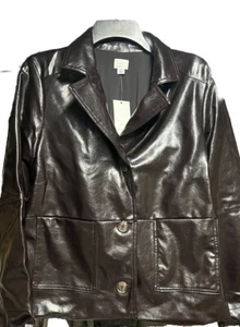 Brown Faux Leather Jacket & Midi Skirt Set  - Picture 1 of 13