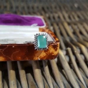 925 Sterling Silber Ring, sambischer Smaragd und Diamanten Ring, Größe N US 6,75 - Bild 1 von 10