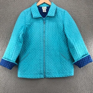 Quacker Factory Jacket Womens Medium Blue Silk Rhinestone Quilted Pocket  Zip Up - Picture 1 of 11