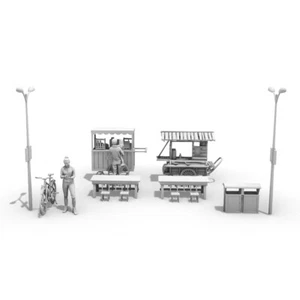 S Scale Miniatures Figures Of Breakfast And Coffee Stalls Scene Props Model - Picture 1 of 2