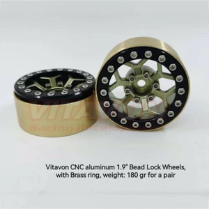 VITAVON CNC Alu 1,9" Beadlock Felgen passend für 1,9" Raupenreifen Gun Metal + Messing - Bild 1 von 1